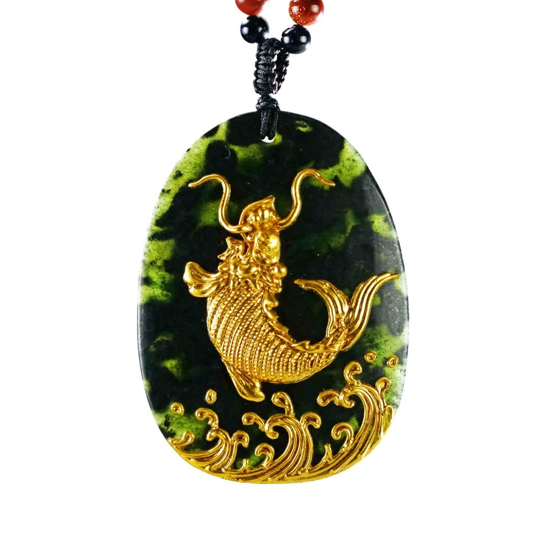 漆线雕│墨玉项链│龙鱼│母亲节礼盒 - 项链 - 玉石 金色