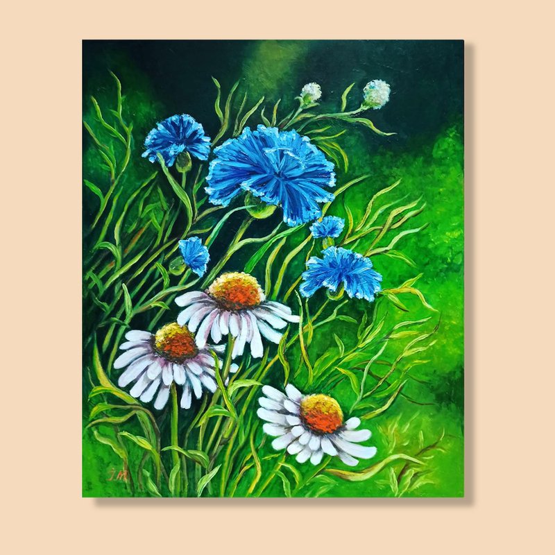 花朵布面油画野花花卉艺术可悬挂 50x60 厘米 - 墙贴/壁贴 - 其他材质 绿色