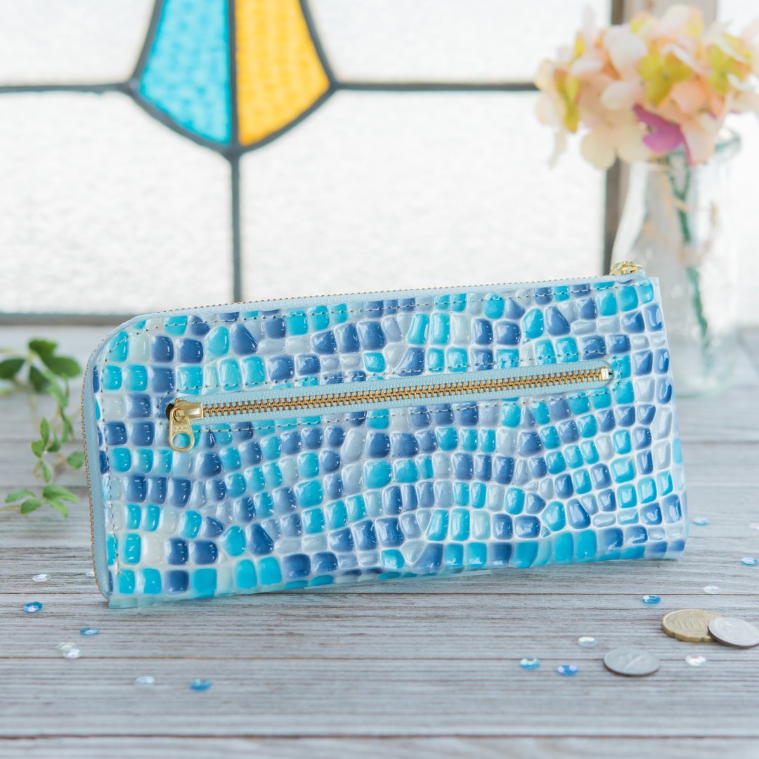 Made in Japan Cowhide Zipper L-shaped zippers Colored candied fruit Sugar fruit Tenai brackish water made in JAPAN handmade leather wallet - 皮夹/钱包 - 真皮 蓝色