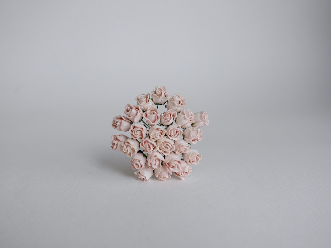 纸花，25 片，尺寸 1 x1.2 厘米。花蕾玫瑰花，柔和的粉红色。 - 其他 - 纸 粉红色
