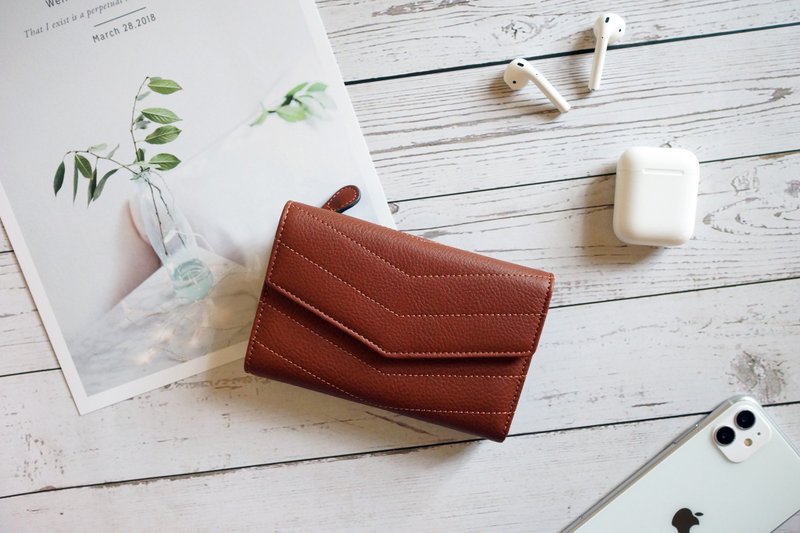 职人人字纹中夹 - 皮夹/钱包 - 真皮 咖啡色