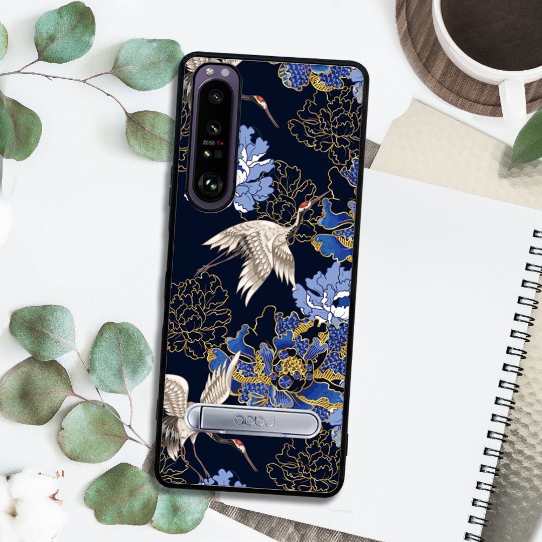 Sony Xperia 1 IV 减震立架手机壳-浮世绘牡丹与鹤 - 手机壳/手机套 - 其他材质 多色