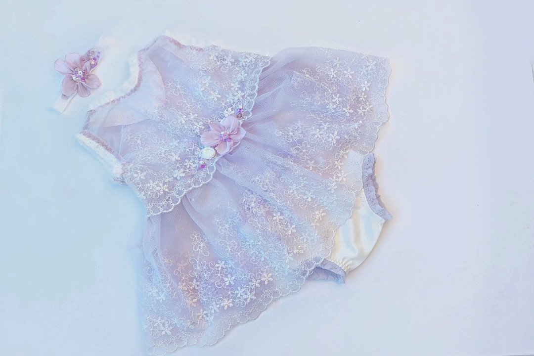 Newborn photo prop, lace set - newborn dress, baby headbands - 婴儿饰品 - 其他材质 紫色