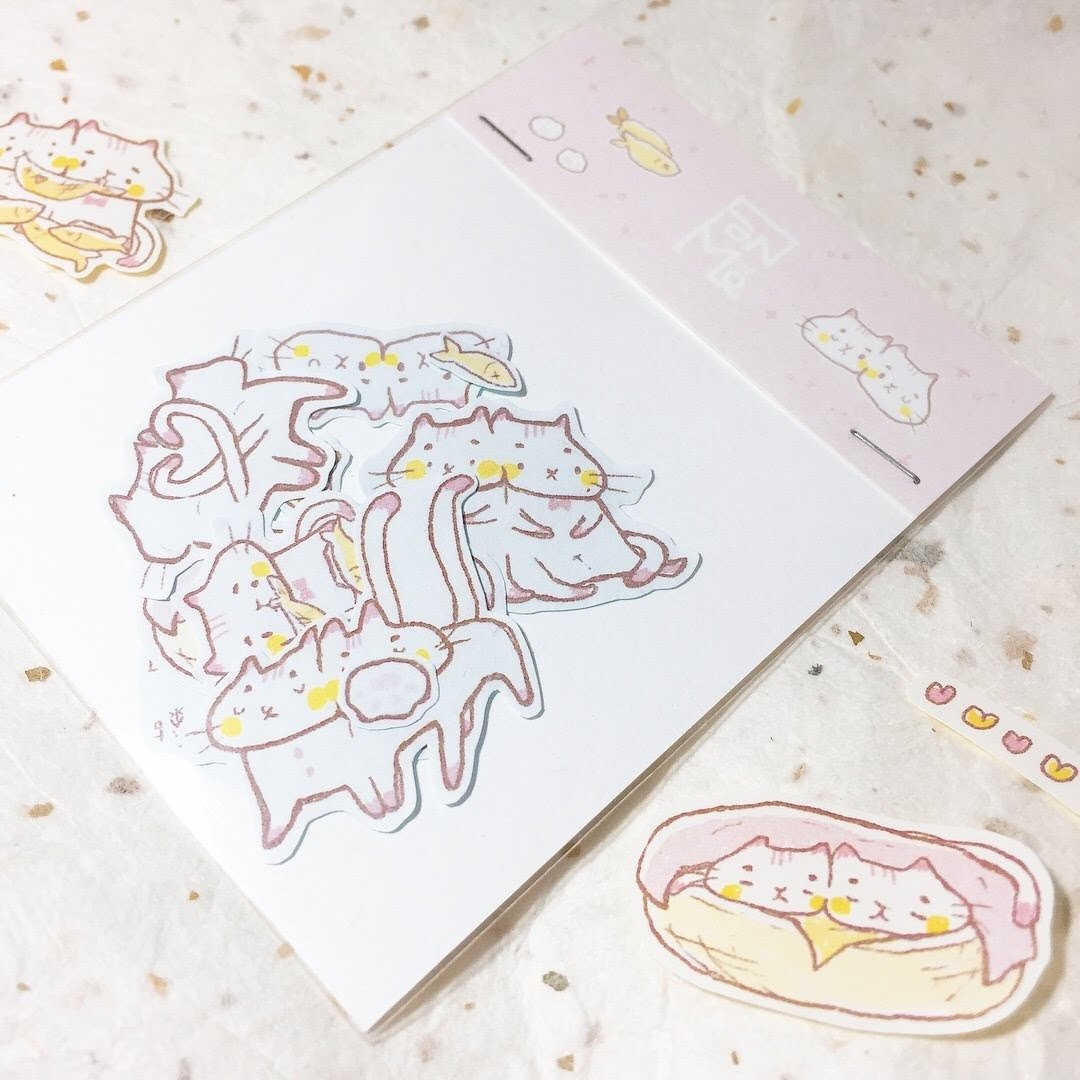 连体黏TT猫猫 / 贴纸包 - 贴纸 - 纸 白色