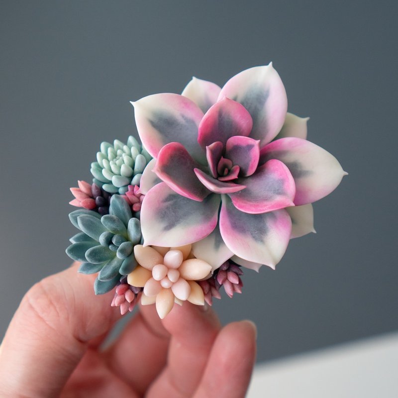 大胸针，饰有 Echeveria Rainbow - 胸针 - 其他材质 