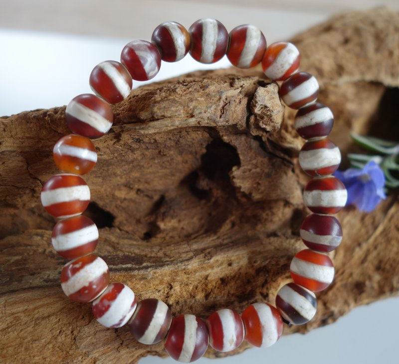 红一线药师珠天珠 9mm 药师珠 火供天珠 手串 23颗 缐珠 红玉髓 - 手链/手环 - 玉石 红色