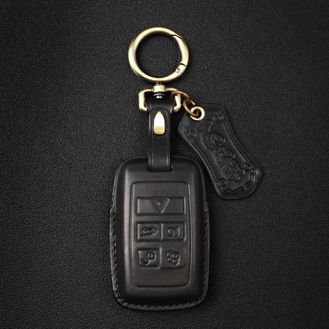 路华路虎汽车钥匙皮套Land Rover Evoque Defender 纯头层牛皮 - 钥匙链/钥匙包 - 真皮 黑色
