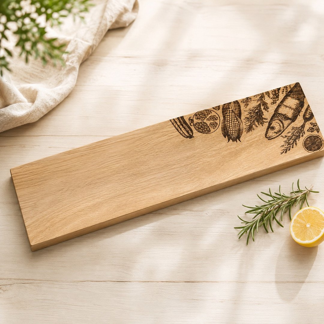英国 Scottish Oak 苏格兰手工橡木蔬菜雕刻长餐板 实木砧板 45cm - 托盘/砧板 - 木头 咖啡色