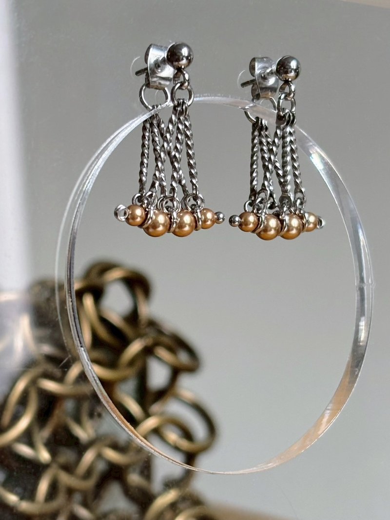 花扇耳环(金)  不锈钢珍珠耳环 - 耳环/耳夹 - 不锈钢 