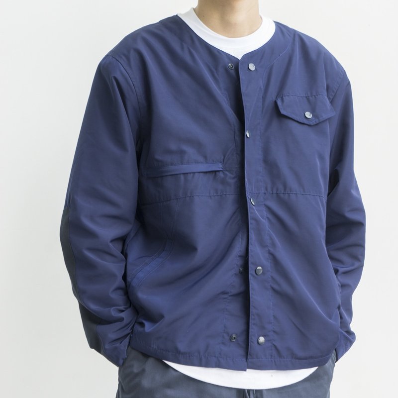 OUTER 日系搭配 复古古着无领设计工装多袋外套 OUTDOOR - 男装外套 - 聚酯纤维 蓝色