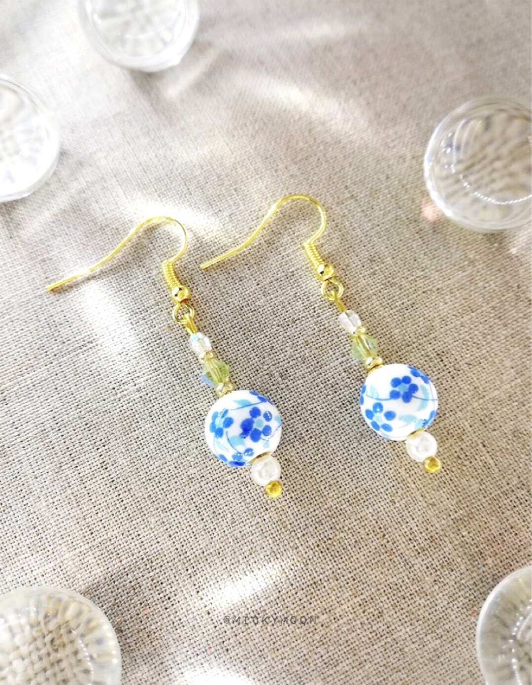 Handmade bead earring - 耳环/耳夹 - 贵金属 蓝色