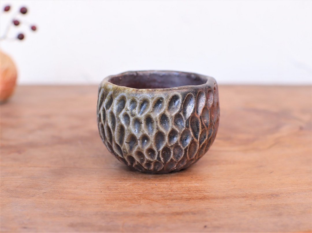 Bizen ware glass cup (hand-formed) gi-332 - 酒杯/酒器 - 陶 咖啡色