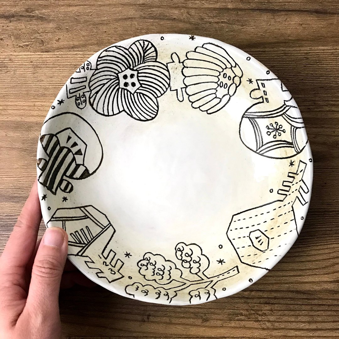 森林系 19cm 复古怀旧设计 花圈 陶盘 西式 大圆盘 餐盘 深皿 - 盘子/餐盘/盘架 - 陶 金色