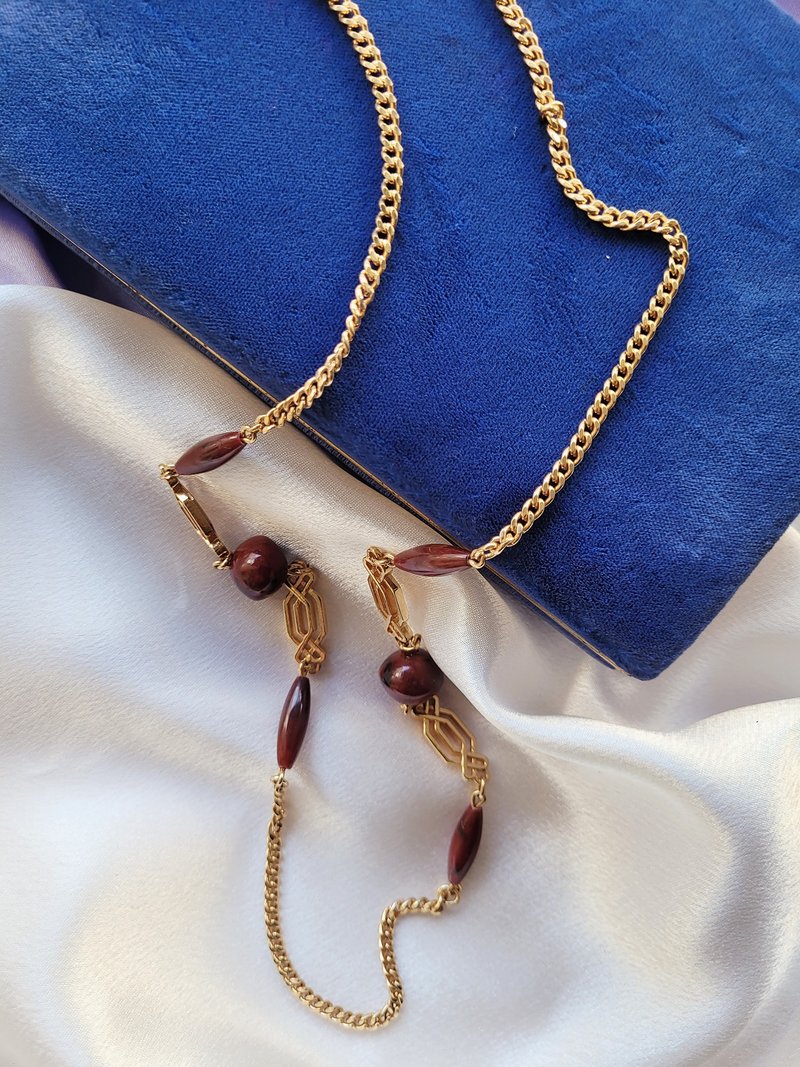 美国西洋古董饰品 / 1978年SARAH COV人造玛瑙图腾项链/复古首饰 - 项链 - 其他金属 