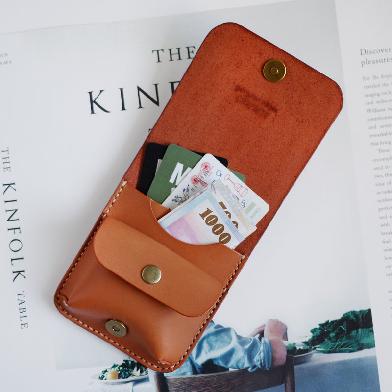 小橘皮 植鞣牛皮磁扣零钱袋 零钱包 皮夹 - 零钱包 - 真皮 