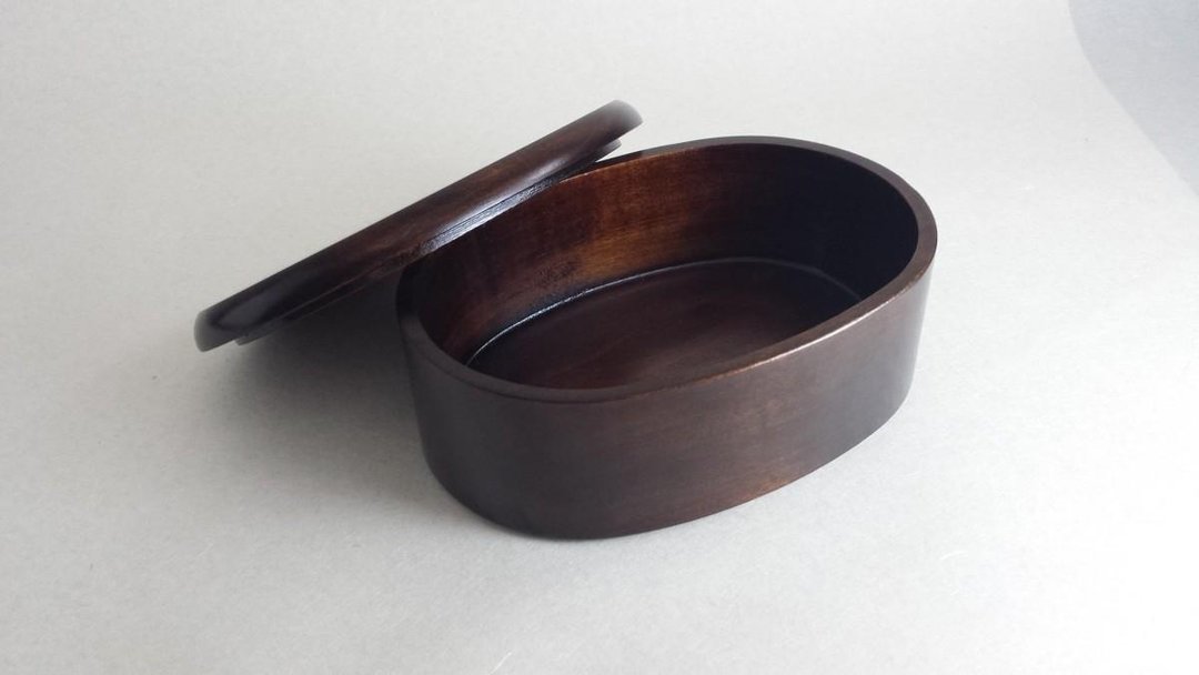1-stage elliptical lunch box Wipe lacquer - 厨房用具 - 木头 咖啡色