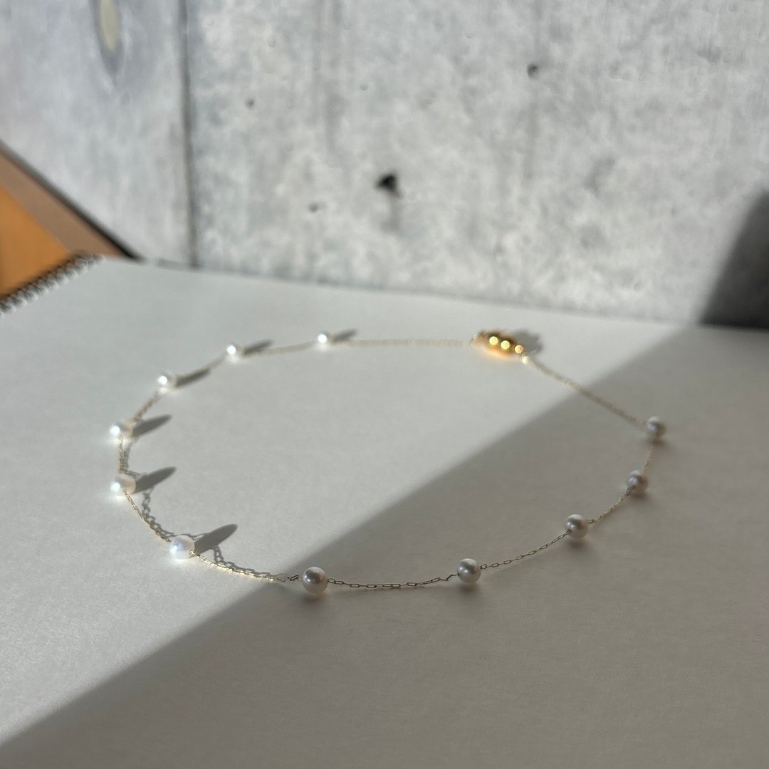 医疗钢磁吸式 天然 淡水珍珠 项链 近圆5mm  极简优雅 40cm - 项链 - 珍珠 白色