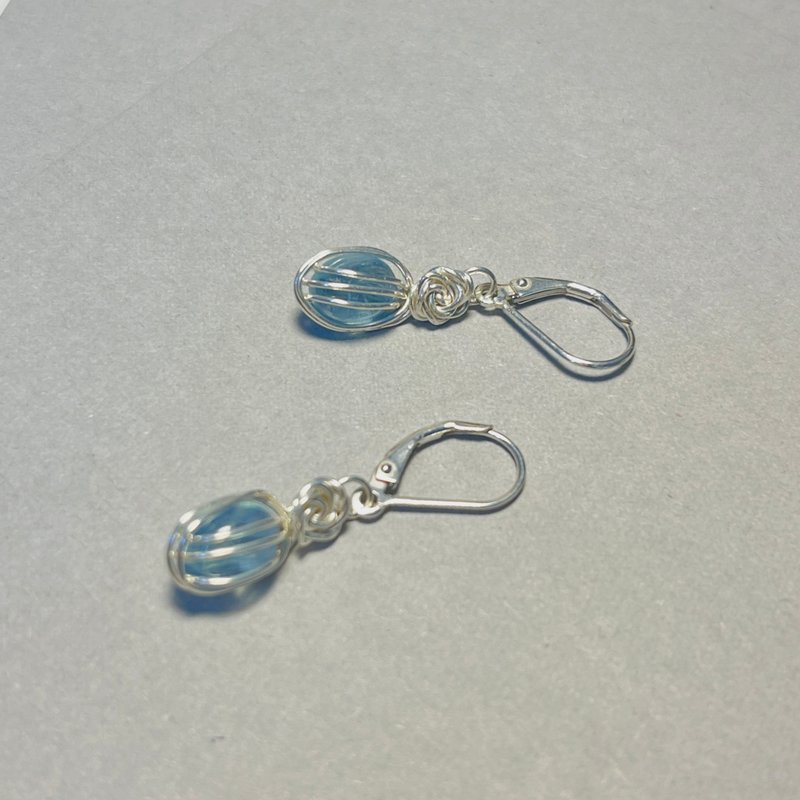 瓶与花 __ 手工 设计 耳针 耳环 海蓝宝 纯银 天然石 法式耳 - 耳环/耳夹 - 纯银 银色