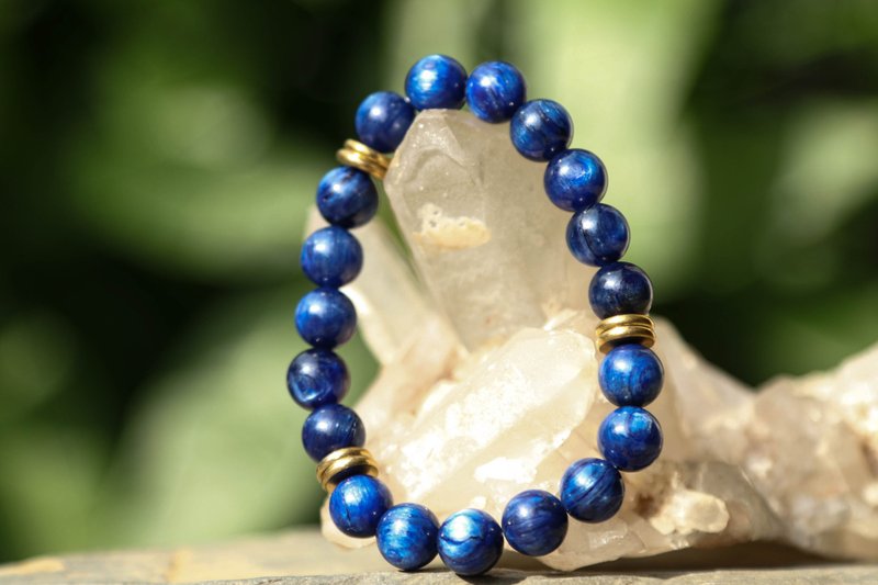 【手环系列】8.5mm 蓝晶石 缀黄铜手环 (欢迎定制) - 手链/手环 - 宝石 多色