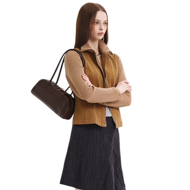 韓國製 MUR BUN手袋/單肩包/手提袋 (Dark Brown) - 侧背包/斜挎包 - 环保材料 