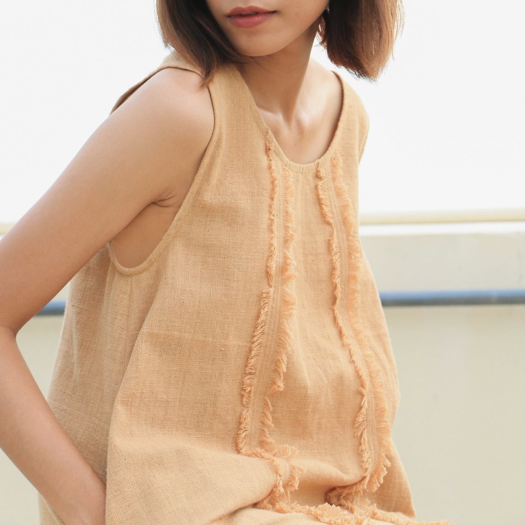 Brownish Cotton Dress / Non-chemical cotton / Hand Woven - 洋装/连衣裙 - 棉 咖啡色