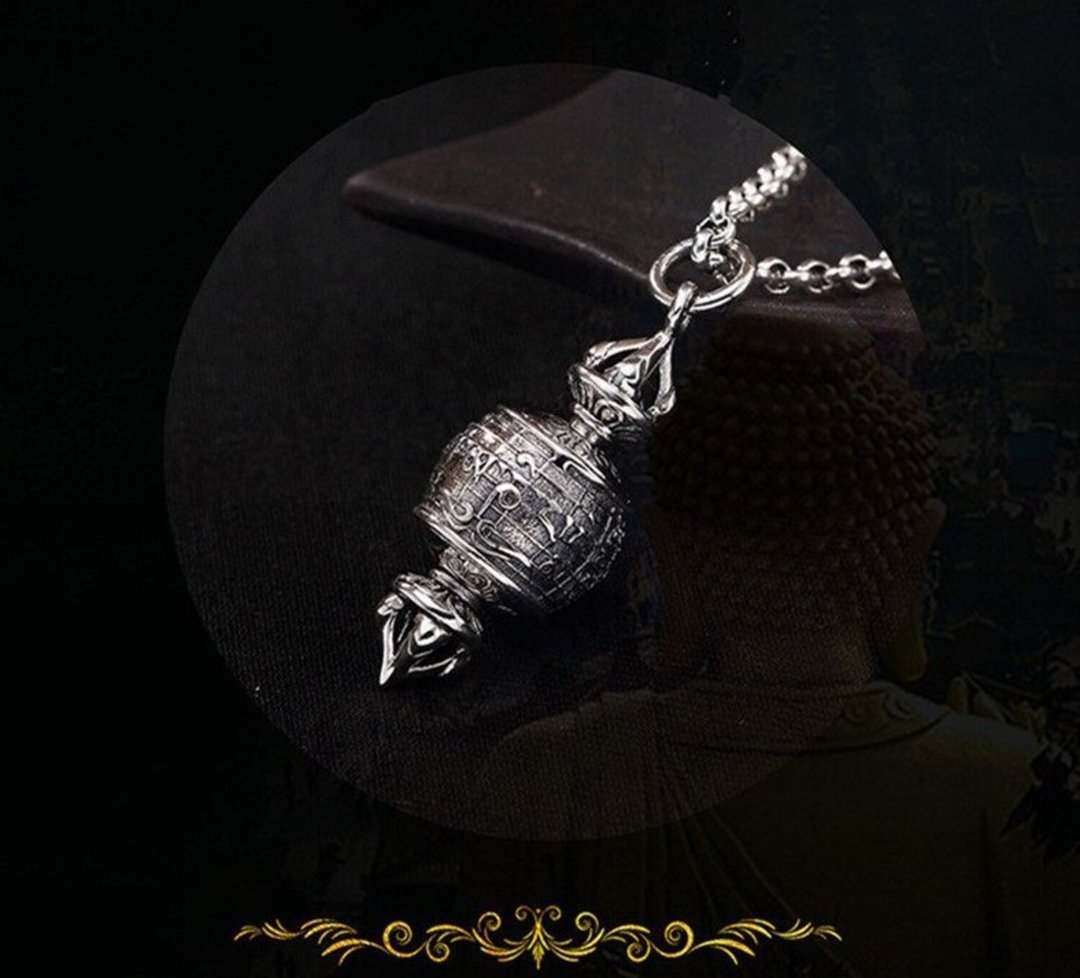 Real 925 Sterling Thai Silver Tibetan Prayer Wheel Pendant without Chain Men - 长链 - 纯银 银色