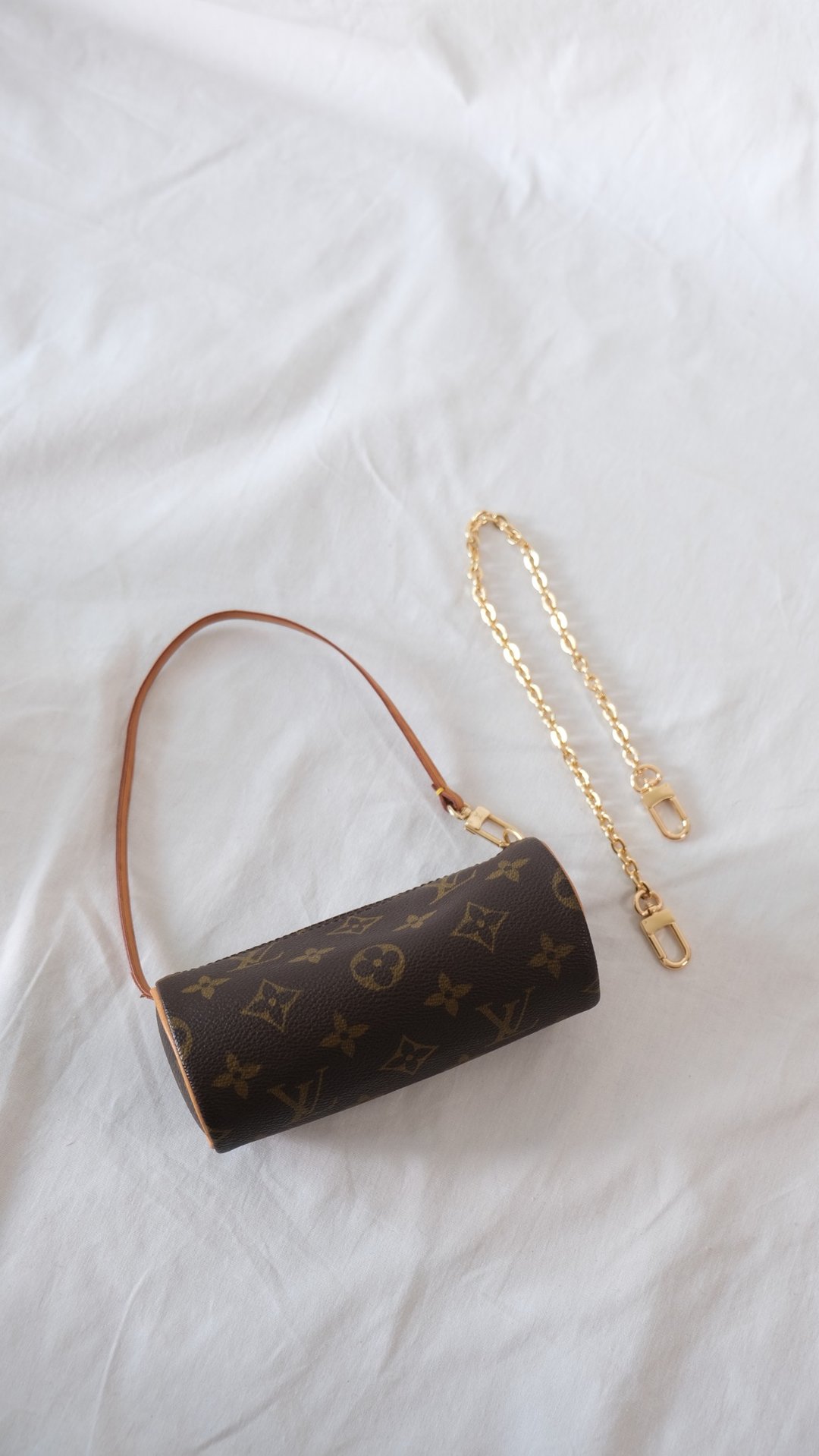LOUIS VUITTON Papillon bag LV小圆筒包 送金色链条 日本中古 - 手提包/手提袋 - 真皮 咖啡色