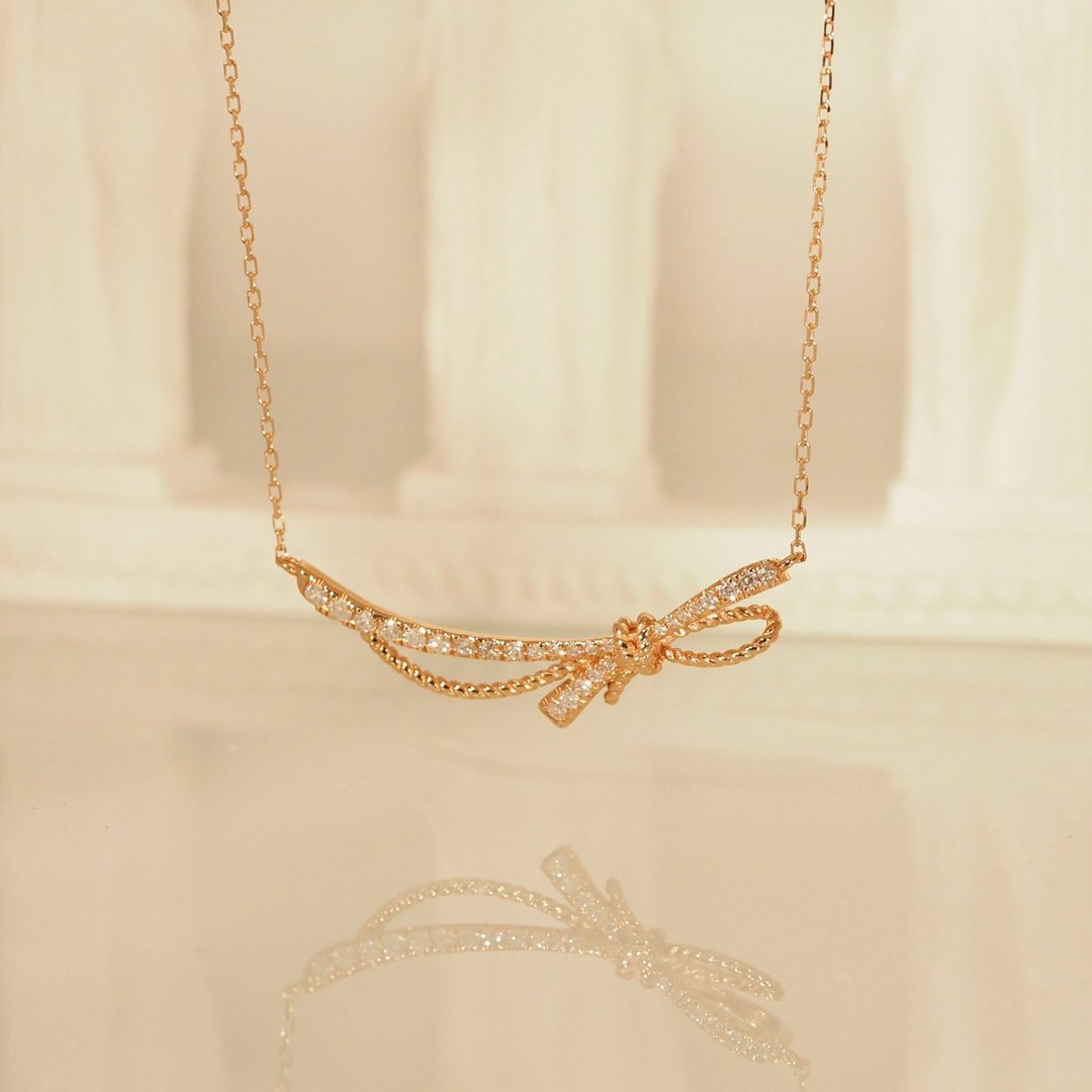 18K 金钻石丝带项链 18K Gold Diamond Ribbon Necklace - 项链 - 贵金属 