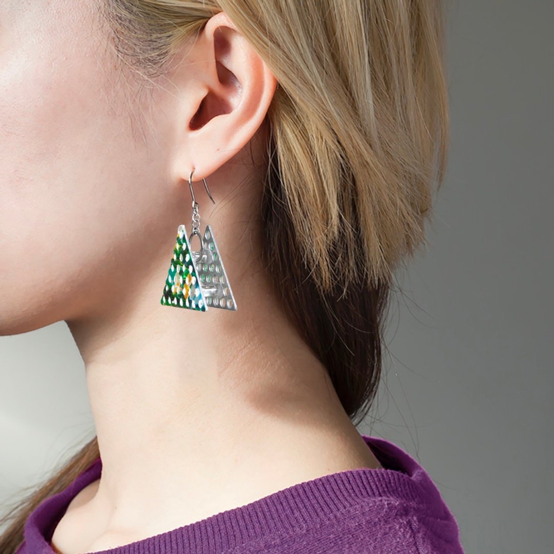 triangle wafers earrings/ Clip-On (green) - 耳环/耳夹 - 铝合金 蓝色