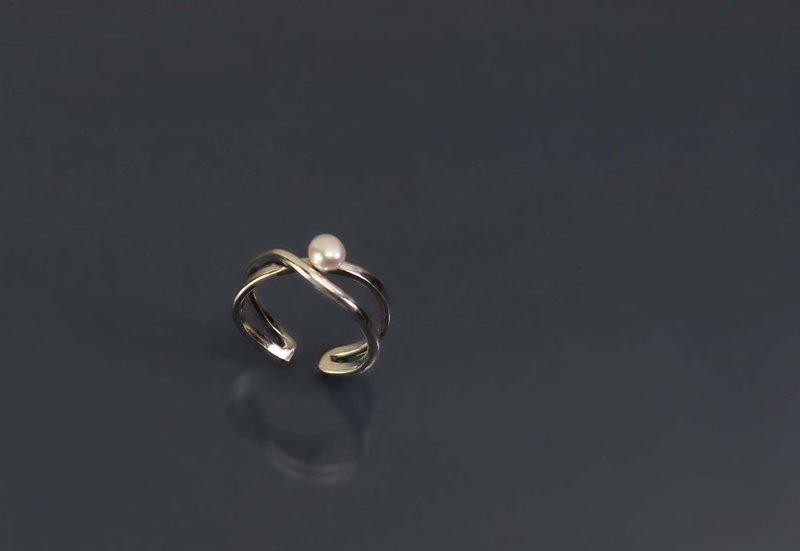图像系列-交错珍珠开口925银戒 - 戒指 - 纯银 金色