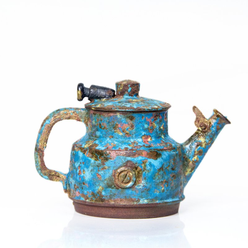仿油罐壶系列 | 正把茶壶 - 仿旧 原矿红土胎 陈金旺手作 - 茶具/茶杯 - 陶 蓝色