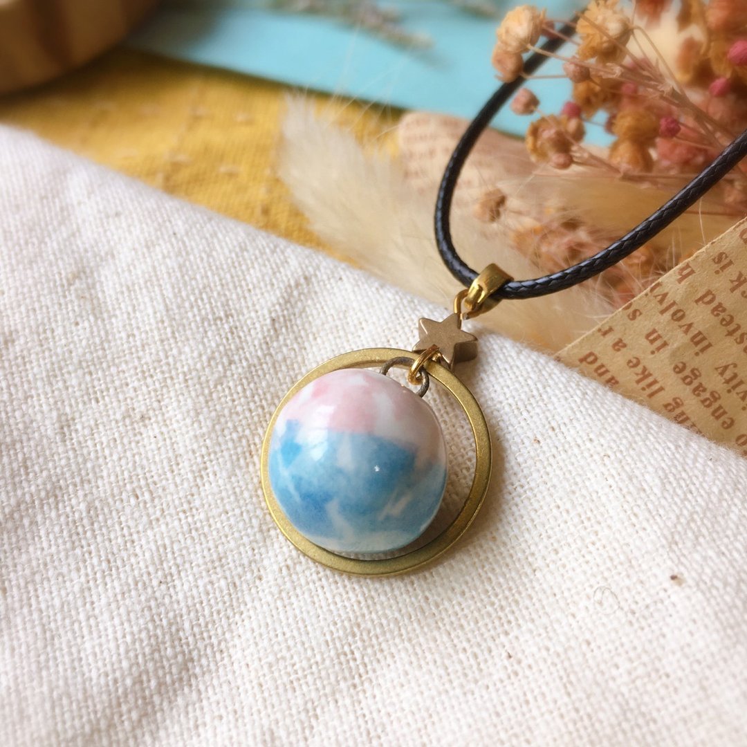【扩香项链】香水精油项链-樱花马卡龙|手作陶艺|香氛 - 项链 - 瓷 粉红色