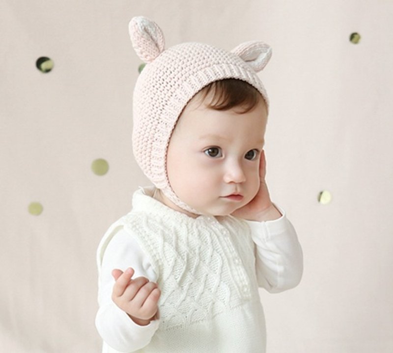 Happy Prince Judith小熊毛线帽(粉灰) - 其他 - 棉．麻 粉红色