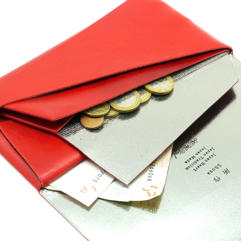 日本手工-所作Shosa 植鞣牛皮 长夹 - 低调奢华款/红银 - 皮夹/钱包 - 真皮 