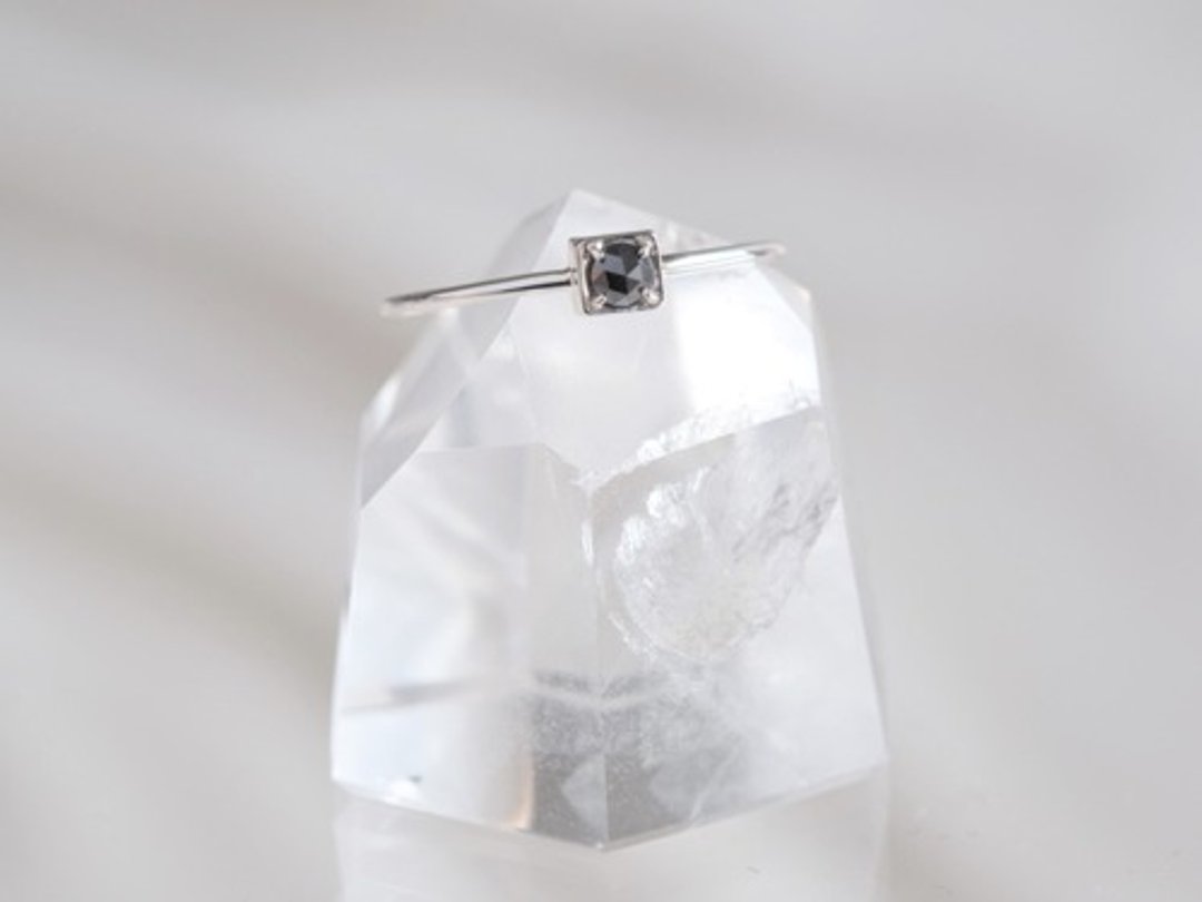 black diamond ring: black diamond Silver ring silver925 free size - 戒指 - 其他金属 