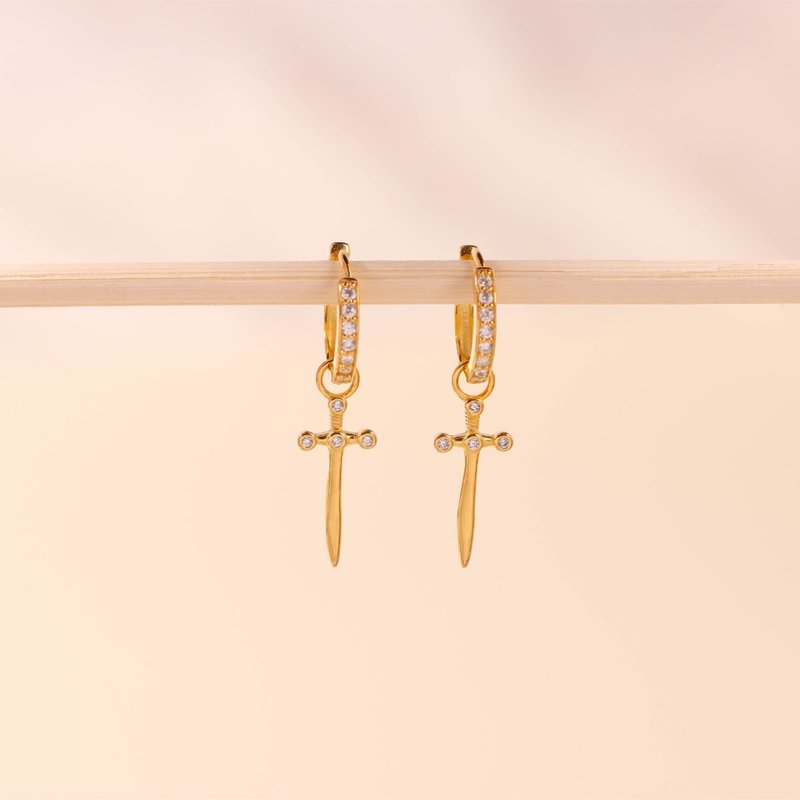原創設計小眾ins風歐美風十字架耳環耳扣 s924銀鍍18k金色潮耳環 - 耳环/耳夹 - 银 金色