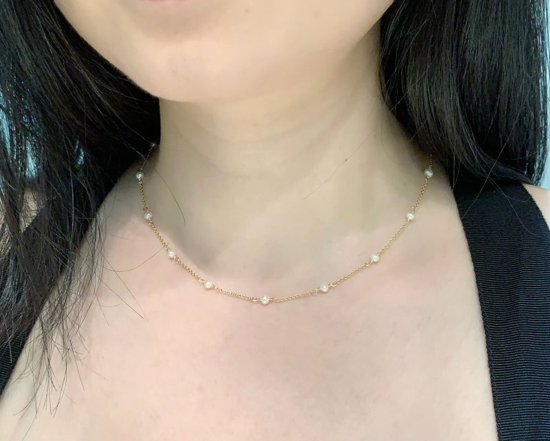 珍珠颈链 | 14K包金 | 淡水珍珠 - 项链 - 珍珠 白色