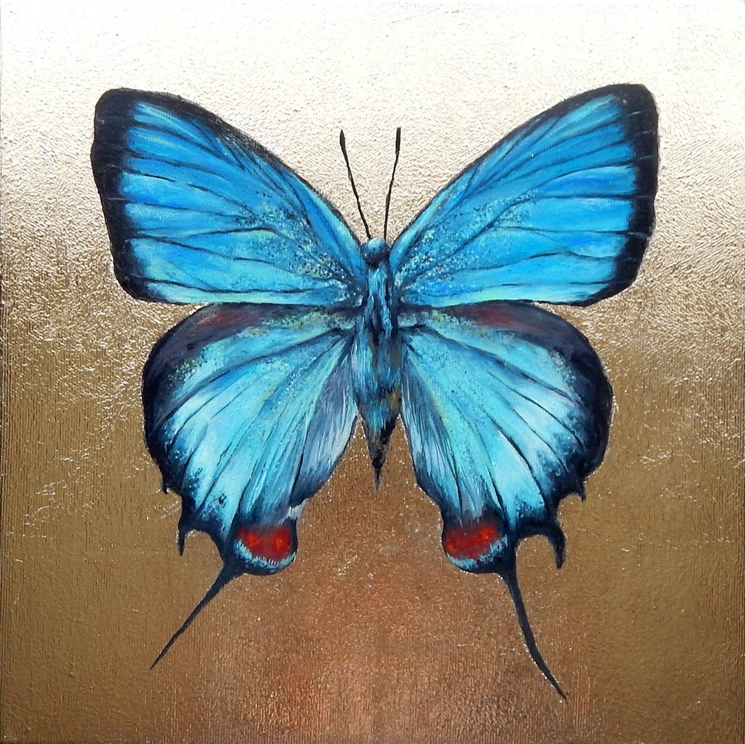 蓝蝴蝶  金画 原画  小画  装饰画  家居装饰画 挂画  昆虫 - 海报/装饰画/版画 - 其他材质 金色