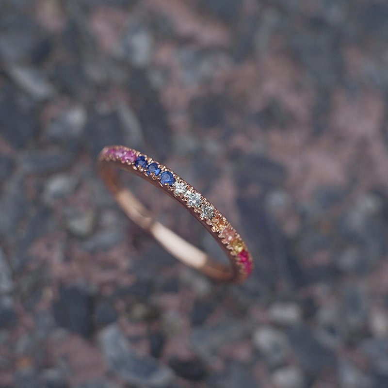 Half round rainbow gem ring #minimrainbow #minimring R034 - 戒指 - 纯银 