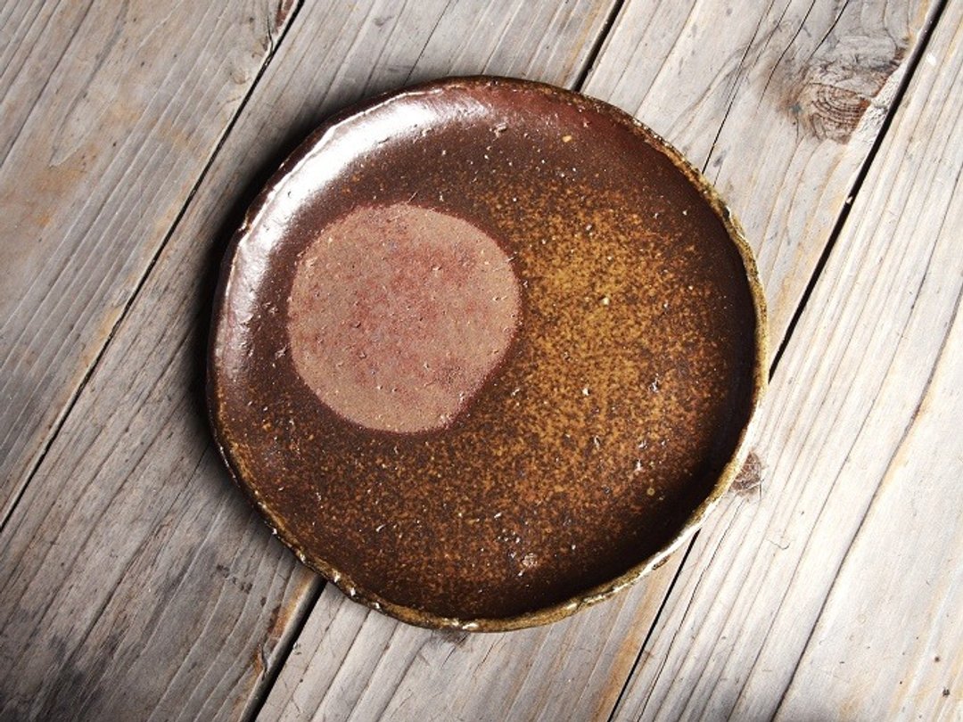 Bizen dish - rice cake dumpling (about 21cm) _sr4-033 - 浅碟/小碟子 - 陶 咖啡色
