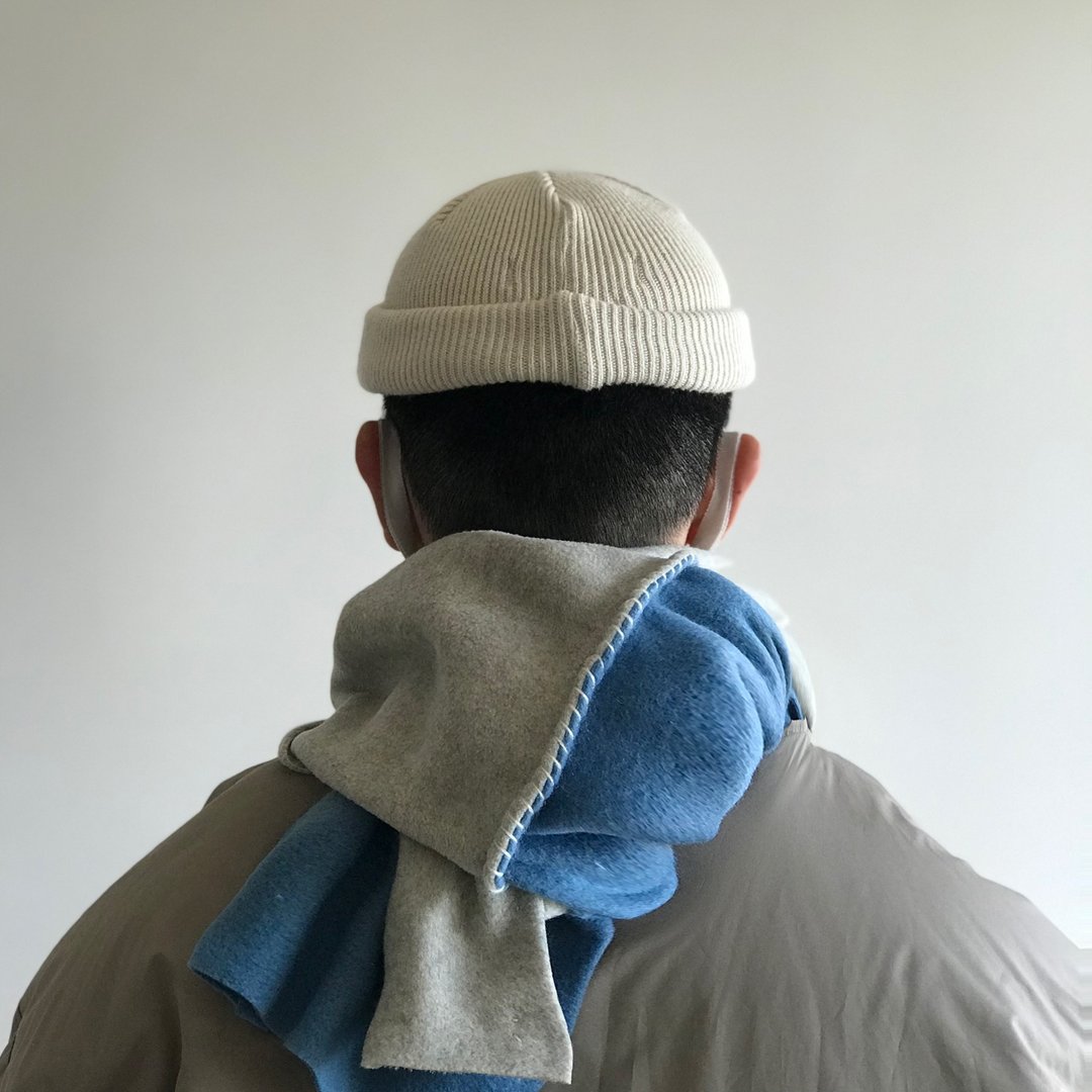 2 tone fleece muffler / blue × oatmeal  / unisex - 中性连帽卫衣/T 恤 - 棉．麻 灰色