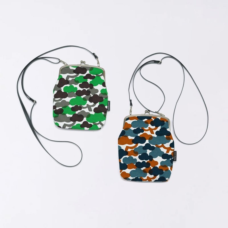 京都 竖式 口金包 大号 日本制造 肩背式 帆布 和风图案 北欧风格 - 侧背包/斜挎包 - 棉．麻 绿色