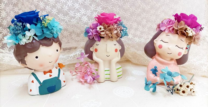 永生花/干燥花/永生花摆饰 / 定制化永生花造型花盆 /情人节礼物 - 干燥花/捧花 - 植物．花 粉红色