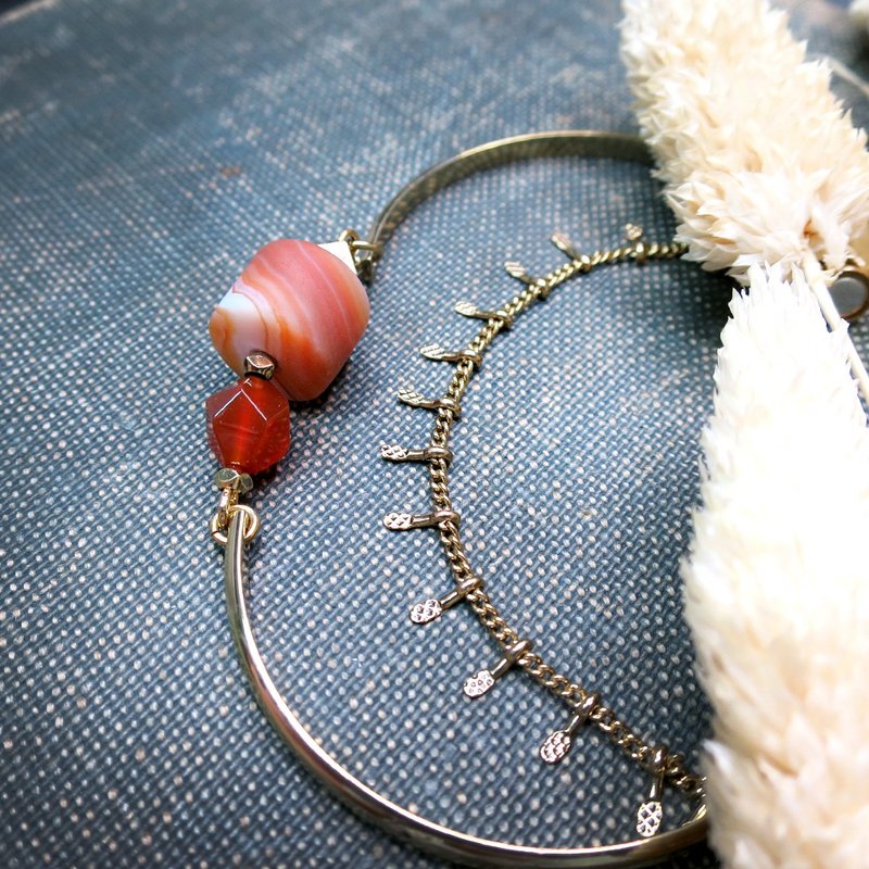 VIIART。环环相扣-朱红。限量Vintage玛瑙红古金流苏古金手链 - 手链/手环 - 其他金属 红色
