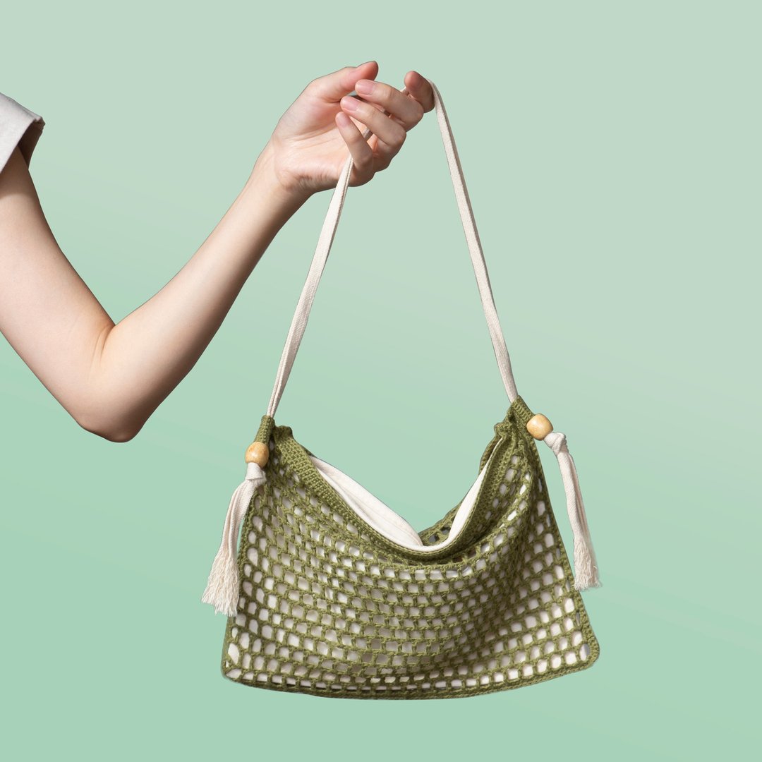 简约x侘寂设计的时尚网包 拉链内袋 单肩包/手拿包 knit bag - 手拿包 - 棉．麻 多色