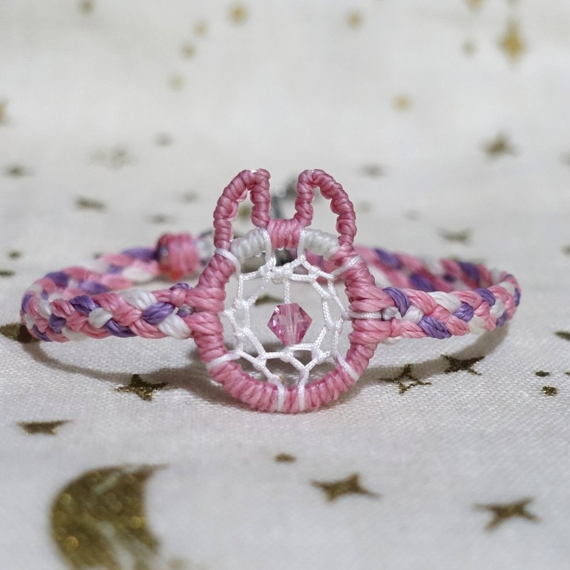捕梦兔│秋樱│手表款手环 │兔子 捕梦网│蜡线编织 - 手链/手环 - 防水材质 粉红色