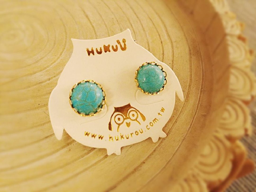 HUKUROU简约天然石耳环-绿松石 - 耳环/耳夹 - 其他材质 多色