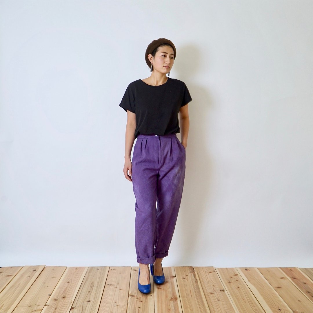 Loose tapered pants  purpule /Mikawa cotton100% / high waist /So_maru × uzu - 女装长裤 - 棉 紫色
