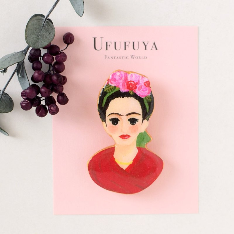 Frida Kahlo Brooch Mexico Fantastic Brooch - 胸针 - 粘土 红色
