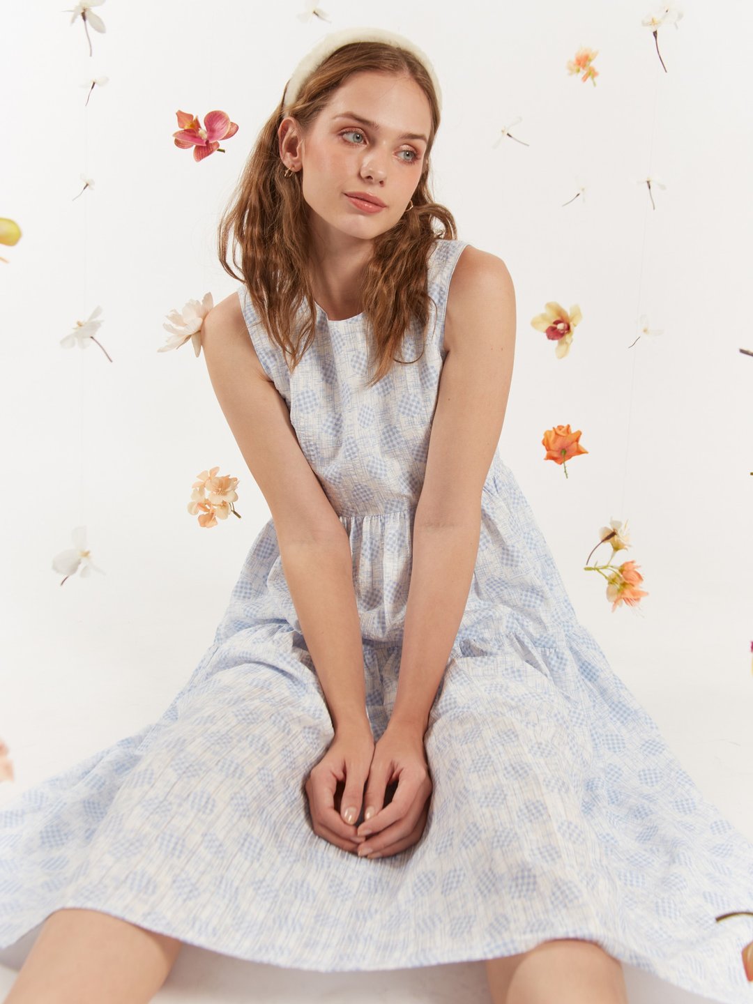 BIRUCHU BLOOM DRESS : Light Blue 浅蓝色 长洋装 - 洋装/连衣裙 - 棉 